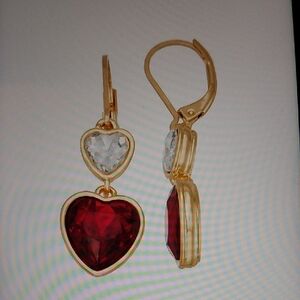 Napier Gold and Red Heart Drop Earrings